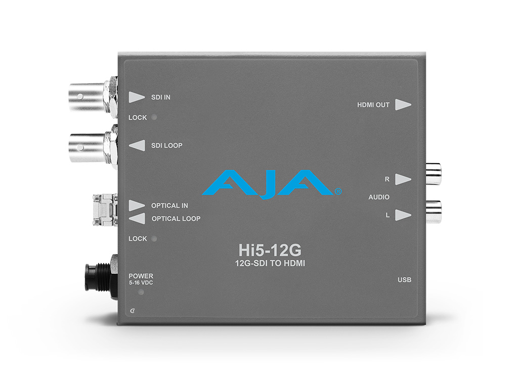 AJA Converter UHD,4K SD-/HD-/3G/6G/ 12G-SDI auf HDMI2.0/ Stereo Audio Hi5-12G-R